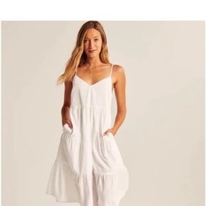 Abercrombie and Fitch Poplin cotton blend white dress size small knee midi